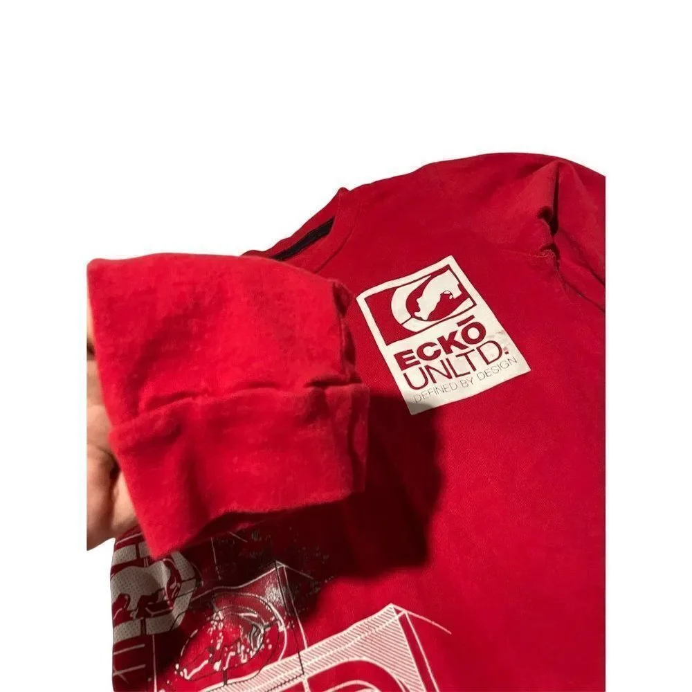 Echo United Unisex Kids Red Long Sleeve Round Neck Graphic T Shirt Size 4T